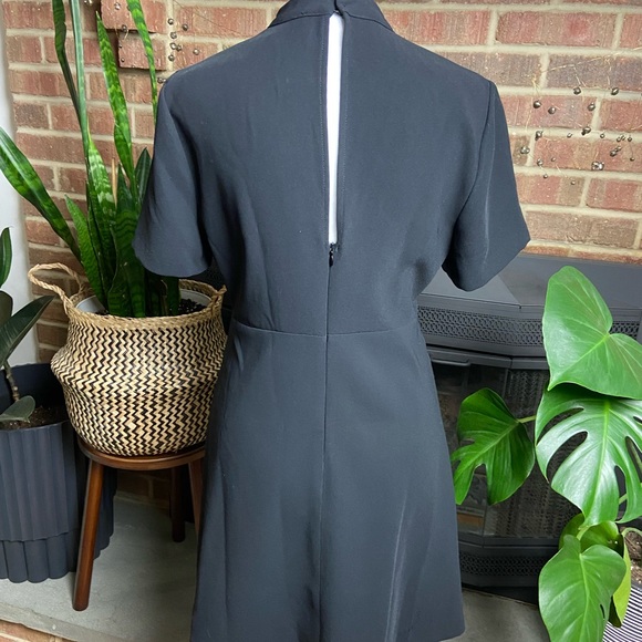 ZARA Black High Neck Short Sleeve Front Pockey Keyhole Dress, Size S - Picture 2 of 16
